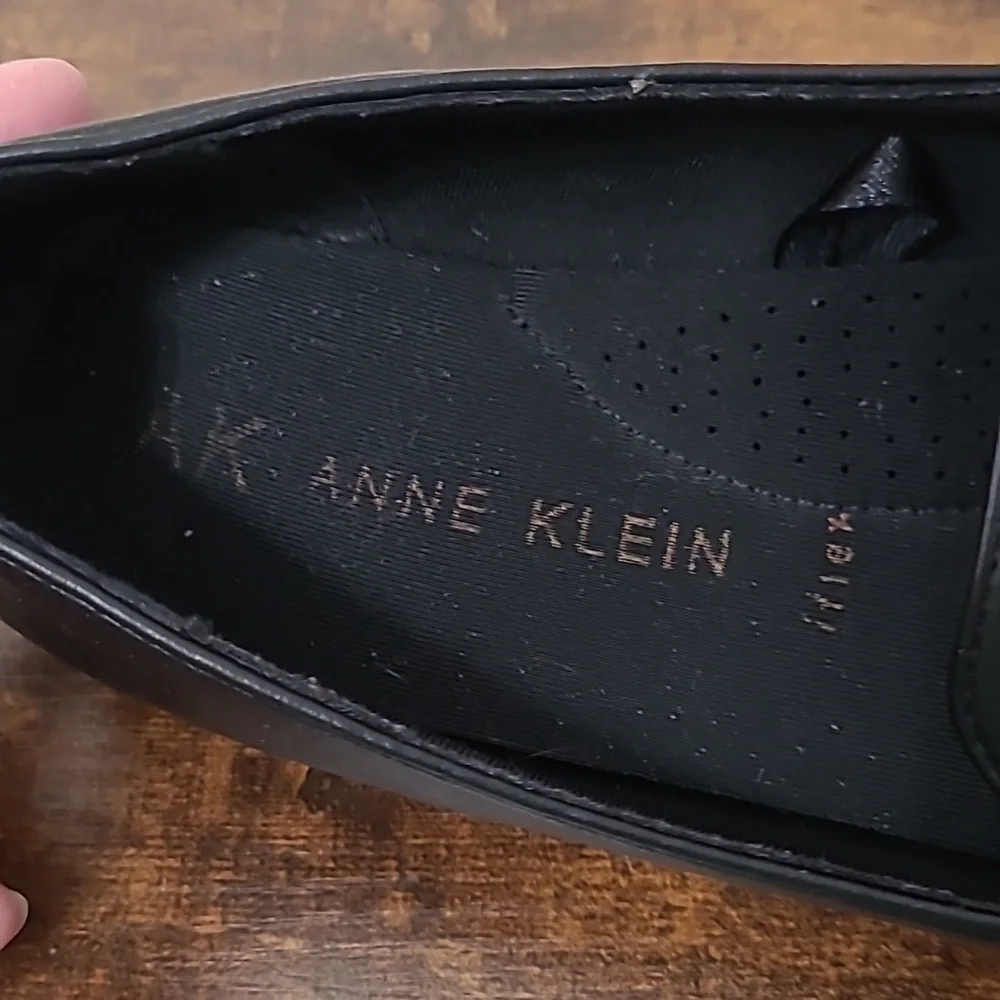 Anne Klein Black Loafers with Gold Detail with Logo size 7.5